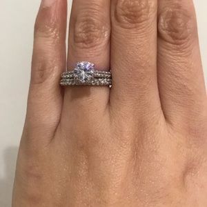 New silver round twisted wedding set engagement